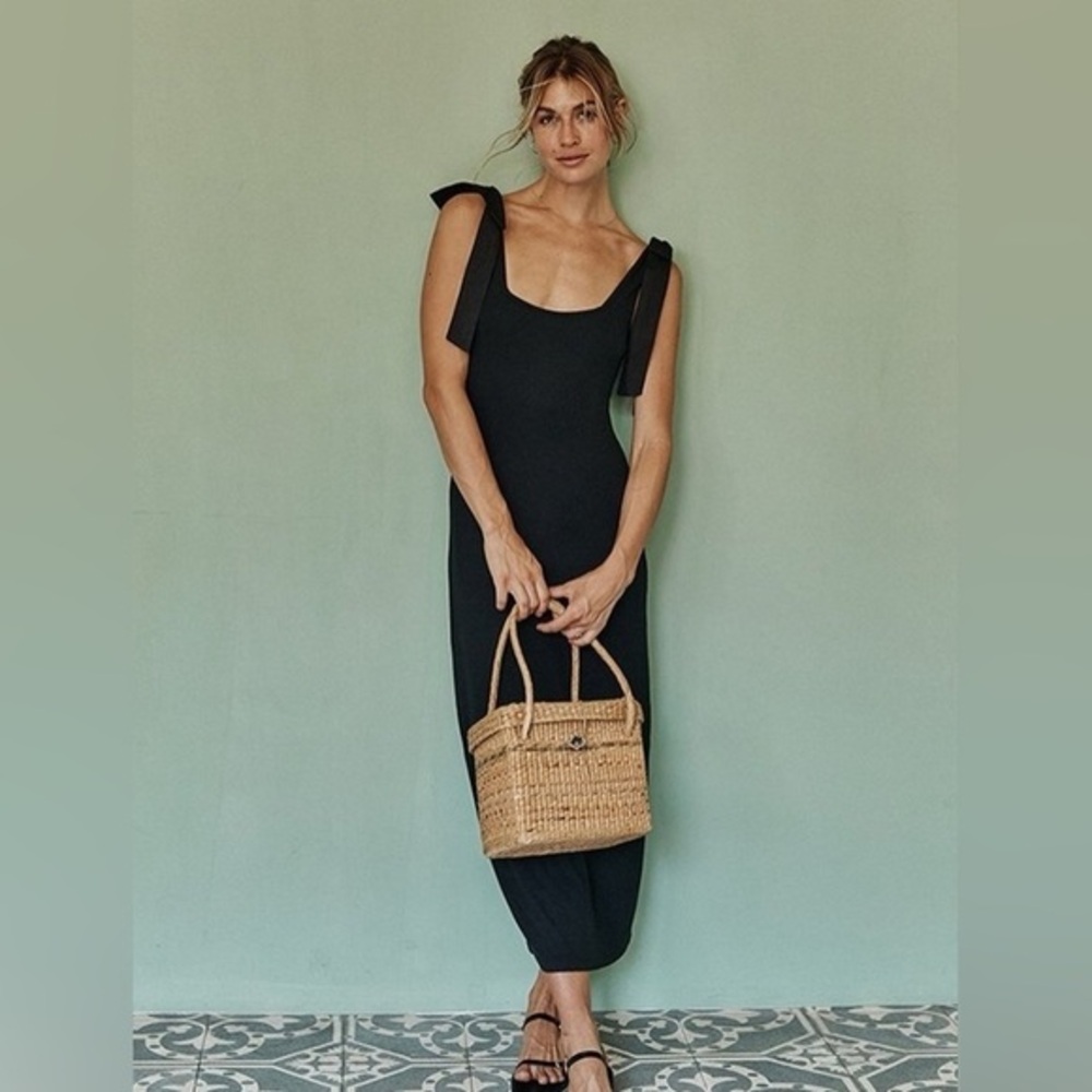 Summersalt‎ The Softest Ribbed Tie-Shoulder Maxi Dress Black
